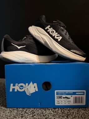 Hoka Big Kids Rincon 4 Black and White Running Shoes